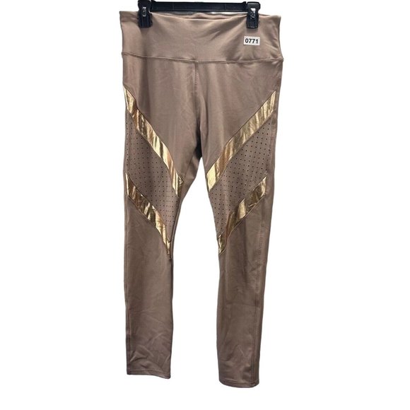 BSP  Antler&Gold Cutout Accent Contrast HighWaist Leggings Women Size XL  Brown - Picture 4 of 16